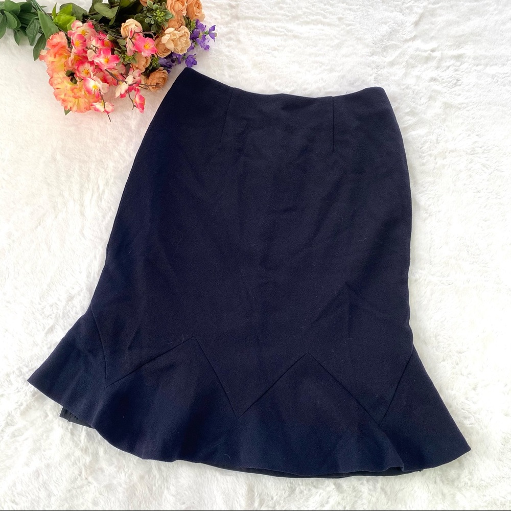 Valentino Navy Blue Lined Peplum Flare Midi Skirt